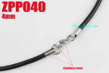 (14"-38")  4mm black real leather necklace stainless steel accessories jewelry DIY parts 20pcs ZPP040 2024 - buy cheap