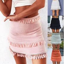 sexy pure color dashing lace splicing tassel splicing mini skirt summer female casual high waist beach patry bodycon short skirt 2024 - buy cheap