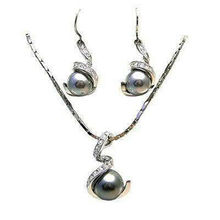 12MM black shell  pearl pendant necklace earring set>>plated watch wholesale Quartz jade CZ crystal 2024 - buy cheap