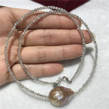 Натуральный крошечный Блестящий лабрадоритовый камень 2-3 мм, настоящий большой барочный кулон 14x18 мм, жемчужное ожерелье из стерлингового серебра 925 пробы с застежкой 2024 - купить недорого