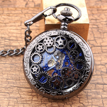 Vintage Steampunk Gears Hollow Bronze Mechanical Pocket Watch Fob Chain Hand Wind Skeleton Necklace Clock Men Womens Gifts 2024 - buy cheap