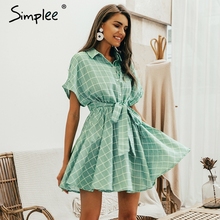 Simplee Elegant plaid sashes women dress Short sleeve A-line casual streetwear female short dress Button summer dress 2019 2024 - buy cheap