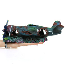 Ornamento de resina para tanque de peixes, decoração para aquário, avião de batalha danificado, 1 peça 2024 - compre barato