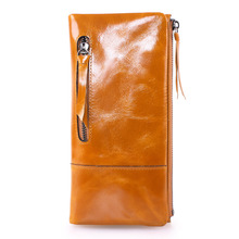 Genuine Cowhide Leather Wallet Women clutch bag Zipper long wallet Female Bifold card holder wallet Feminina mobile phone bag 2024 - buy cheap