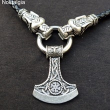 Nostalgia Kolovrat Symbol Slavic Perun Axe Pendant AlGIZ Rune Viking Dragon Heads Leather Chain Necklace Collier Sautoir Long 2024 - buy cheap