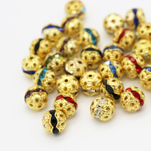 20pcs/lot Gold Color Metal Beads 8mm Crystal Rhinestone Charms Beads For Jewelry Making Cute Bracelet DIY Beads Spacer Beads 2024 - buy cheap