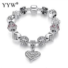 Роскошный брендовый женский браслет с кристаллами, очаровательный браслет для женщин, сделай сам, европейские бусины в форме сердца, браслеты, ювелирное изделие, подарок 2024 - купить недорого