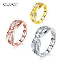 CLUCI Silver 925 Twisted Circle Pearl Ring Mounting Jewelry Classic Sterling Silver Zircon Women Wedding Rings SR2246SB 2024 - buy cheap