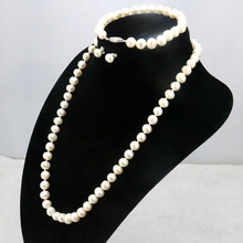 Conjunto de collar con perlas blancas para mujer, conjunto de collar con cuentas de 6-7mm, hebilla de pez, pulsera de 18 "de 7,5 y pendientes", fabricación de joyería 2024 - compra barato