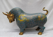 Bi001464 китайский королевские 100% бронзовые Перегородчатые Дракон Феникс бык, Мул статуя животного 2024 - купить недорого