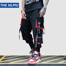 Hip hop fitas calças de carga dos homens joggers calças streetwear 2019 moda masculina elástico na cintura calça fitas algodão preto hw203 2024 - compre barato