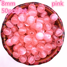 Novo 50 pçs/lote 8mm imitação natural opala grânulos redondo rosa resina espaçador contas para fazer jóias diy pulseira 2024 - compre barato