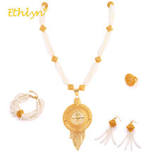 Ethlyn African Beads Jewelry Set Top Luxury Jewelry Set for Women White Pearl Necklace/Tassel Earrings/Ring/Bracelet Golden 4PCS 2024 - buy cheap