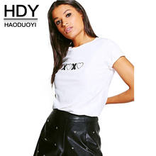 Hdy haoduoyi 2017 мода белый письмо печати женщины футболку с коротким рукавом о-образным вырезом повседневная топы уличной тонкий лето женский футболка 2024 - купить недорого