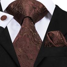 Hi-Tie Silk Mens Ties Set Brown Luxury Floral Woven Tie High Quality Classic Men's Wedding Party Business Formal Suit Tie C-3063 2024 - buy cheap