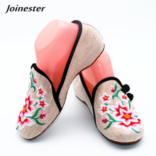 Zapato Casual de lona sin cordones para mujer, mocasines transpirables de tacón bajo con botones antiguos, tacones Retro Para otoño 2024 - compra barato
