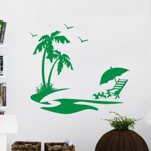 Настенный стикер в пляжном стиле, пальмовое дерево с птицами, настенные наклейки с рисунком, летний виниловый плакат для отпуска, домашнее летнее украшение, искусство AC254 2024 - купить недорого
