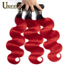 Uneed Pre-Colored Dark Roots Red Ombre Malaysian Hair Bundles 1/3/4 Pcs Malaysian Body Wave T1B/Red No-Remy Human Hair Weave 2024 - buy cheap