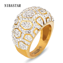 Anéis de aço inoxidável com cristais e ouro femininos, joias estilosas de marca para casamento e bijuterias para mulheres 2024 - compre barato