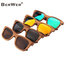 BerWer Zebra Wooden Sunglasses Men Frame With Coating Mirrored Wood Sunglasses UV 400 Protection Lenses in Cork Box 2024 - buy cheap