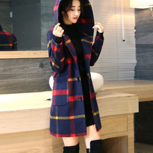 Newly Women Grid Hooded Overcoat Long Sleeve Slim Fit Woolen Coats Windproof Warm Outwear VK-ING 2024 - buy cheap