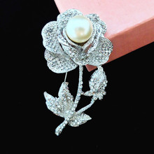 Vintage Luxury Sparkle Rhinestone Crystal And Pearl Bunch Flower Rose Brooch,Women Costume Corsage 2024 - buy cheap