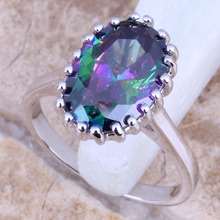 Sortija de Zirconia cubica arcoiris, anillo plateado de plata, tamaño 6 / 7 / 8 / 9 E662 2024 - compra barato