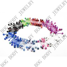 BOG Lot Of 100 pcs -Duotone Acrylic UV Tongue Ring Barbells With Stripe Balls 14g  Bioflex Piercing  Wholesale 2024 - buy cheap
