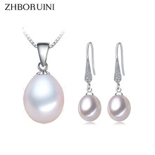 Zhboruini 2020 conjunto de joias de pérola, colar com pingente de pérola real natural, joias de prata esterlina 925 grande geométricas 2024 - compre barato