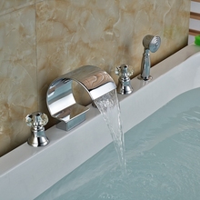 Modern Chrome Brass Waterfall Bathroom Tub Spout Crystal Handles Tub Mixer Tap 2024 - buy cheap