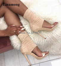 Hot Selling Women Fashion Open Toe Bandage Suede Leather Thin Heel Gladiator Boots One PVC Transparent Ankle Wrap High Heel Boot 2024 - buy cheap
