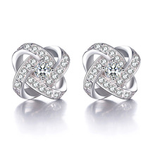 100% 925 sterling silver fashion flower shiny crystal ladies' stud earrings women jewelry Christmas gift wholesale drop shipping 2024 - buy cheap