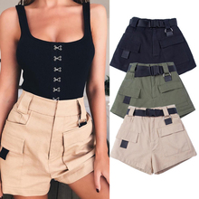 Streetwear estilo militar mulheres verão bolsos carga shorts de cintura alta feminina calças curtas 2019 vintage solto sólida bottoms novo 2024 - compre barato