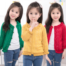 Suéter infantil feminino de malha, casaco de cardigan para crianças de 2-13 anos, roupas com botão, suéter sólido e fino 2024 - compre barato