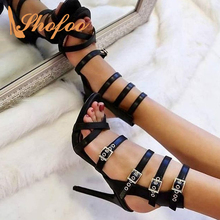 Black Ankle Strap Sandals Woman High Stilettos Open Toe Buckle Large Size 11 16 Thin Heels For Ladies Summer Shoes Party Fashion 2024 - buy cheap