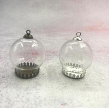 Lote de 5 unidades de globo de cristal hueco transparente de 30x20mm, orb con base de bronce/plata, tapa de bandeja, colgante de frasco de vidrio, botellas de deseos, decoración de boda 2024 - compra barato