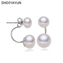 SHDIYAYUN Fine Pearl Earrings Jewelry Freshwater Pearl Oblate Pearl Earrings 925 Sterling Silver Double Stud Earrings Jewelry 2024 - buy cheap