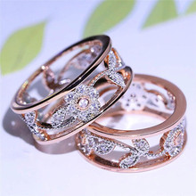 Romantic Valentine's Day Zircon Ring Gifts Rose Gold Flower Rings for Women Jewelry Wedding Anel Engagement Statement Anillos 2024 - buy cheap