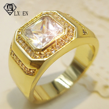 Anillo de hombre LXOEN dorado titanio Color plateado Acero inoxidable Punk gótico Micro pavé CZ adorno de cristal anillos cuadrados para joyería de fiesta 2024 - compra barato