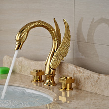 Torneira luxuosa de bronze dourado com duas alças, formato de cisne, para banheiro, montagem 3 buracos 2024 - compre barato