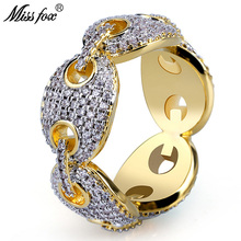 MISSFOX Hip Hop Oval Link Personalized Men Rings Hot Sale Cubic Zirconia Ring Best Selling 2018 Products 18k Gold Luxury Jewelry 2024 - buy cheap
