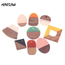 Haossaw-pendientes de madera Natural, media madera, Media resina, accesorios de joyería, fabricación de joyas DIY, hechos a mano, 6 unids/lote 2024 - compra barato