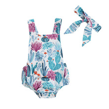 2019 Summer Sleeveless Clothing New Born Baby Girls Cartoon Cactus Bodysuit Dress Cute Toddler Baby Girl Floral Bodysuit Rompe 2024 - buy cheap