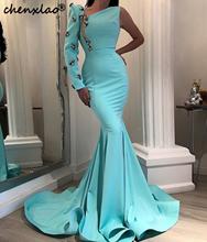 CHENXIAO Mint Green Mermaid Evening Dress One Shoulder Sleeves Long Formal Long Evening Dresses Vestido De Festa Longo 2024 - buy cheap