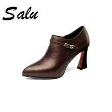 Salu sapatos femininos retrô de couro legítimo, feitos à mão, sexy, bico fino, confortável, elegante, para datas, 2020 2024 - compre barato