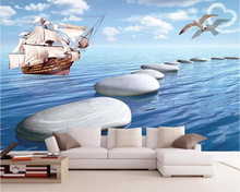 beibehang Custom 3D wallpaper sea stone sailing seagull blue sky TV background wall decoration painting Papel de parede 2024 - buy cheap