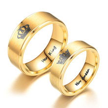 Gold King And Queen Stainless Steel Crown Couple Rings Gold Rings For Couples Lovers Love Promise Rings For Men Women 2024 - buy cheap