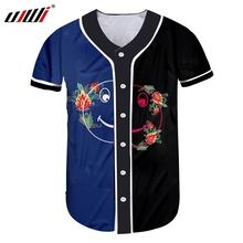 UJWI New Men's 3D Printed Funny Tshirt Colored Flowers Pattern Bodybuilding Man Smiley Face Harajuku Blue Baseball Shirt 2024 - buy cheap