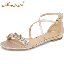 Large Size 33 35 Sweet Crystal Ladies Wedding Shoes Ankle Wrap Flat With Sandals Woman Buckle Strap Female Summer Footwear 2019 2024 - buy cheap