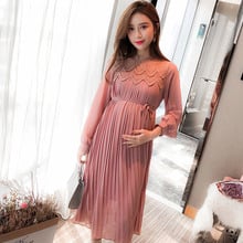 High quality chiffon dress maternity dress long sleeve pleated dress maternal maternal spring 2024 - buy cheap